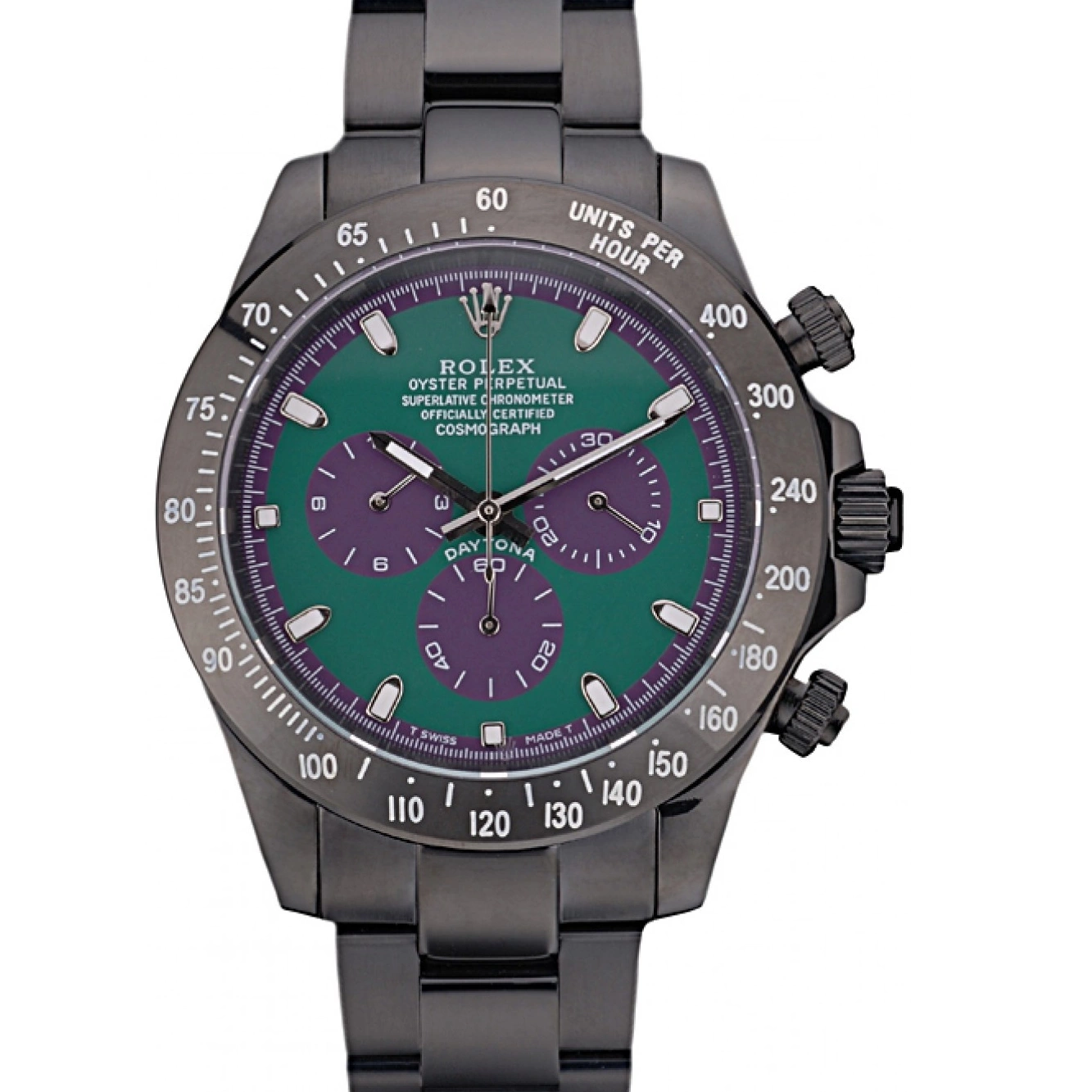 Aaa replica watch 80246 Dial Steel Plated Ion Black Rolex Daytona Strap Stainless Black Green Tachymeter 0626